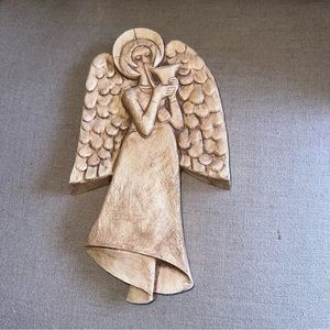 Stonelike Cherub Angel With Trumpet Resin Decor Wall Hanging Blessings Abound